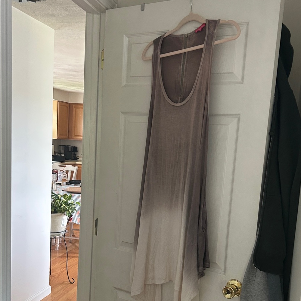 Sleeveless Asymmetrical Ombre Dress in Taupe and Cream